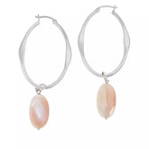 Elle Sterling Silver Oval Hoop & Pink Shell Drop Earrings. 2-1/2"